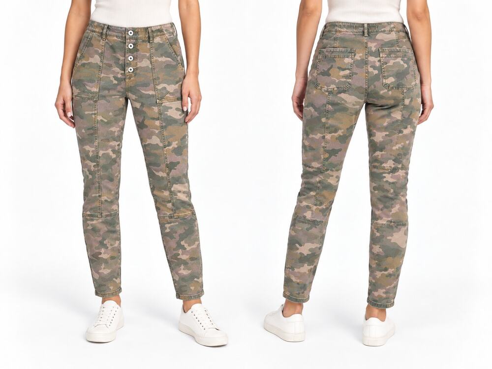 Anthropologie Jefferson Slim Utility Pants Women's 29 Camo Button Fly Stretch